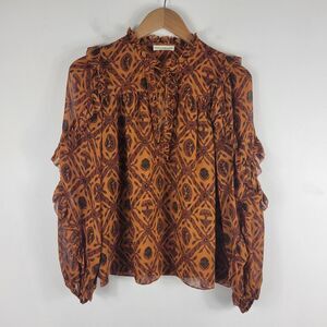 New Ulla Johnson Rana Silk Sheer Split Tie Neck Balloon Sleeve Ruffle Blouse 0
